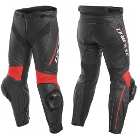 Dainese Delta 3 Leather Pants P75 Black/Black/Fluo-Red